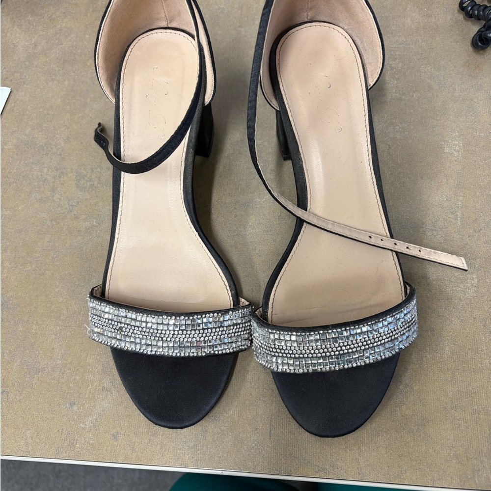Black and Silver Heels with Sparkling Embellishments